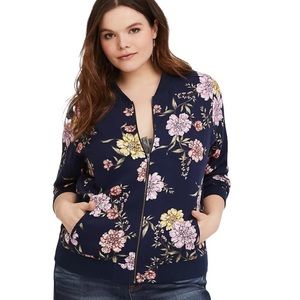 Torrid Navy Floral Twill Bomber Jacket- women's - size 3